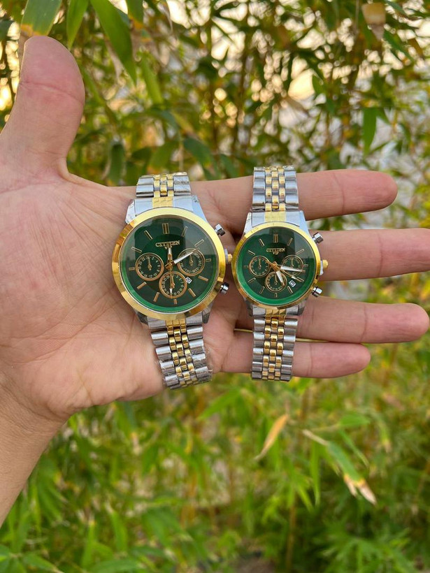 ساعت مچی ست زنانه و مردانه citizen مدل k3405 - طلایی صفحه مشکی