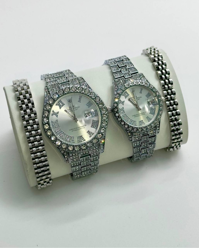 ساعت زنانه و مردانه رولکس فول نگین، ست ساعت فول نگین Rolex