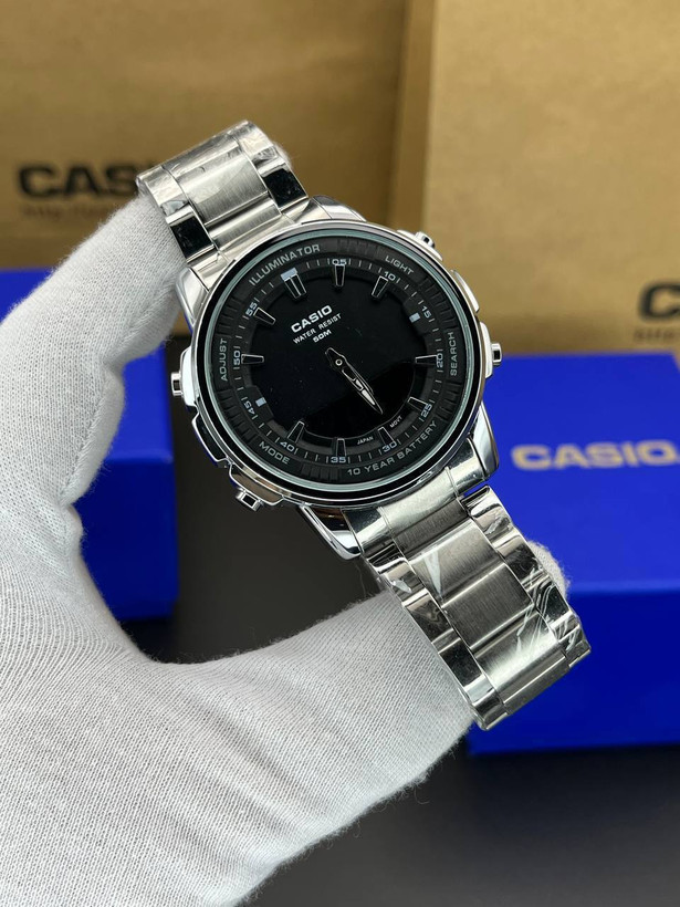 ساعت مچی مردانه کاسیو با دو زمانه و بند استیل casio